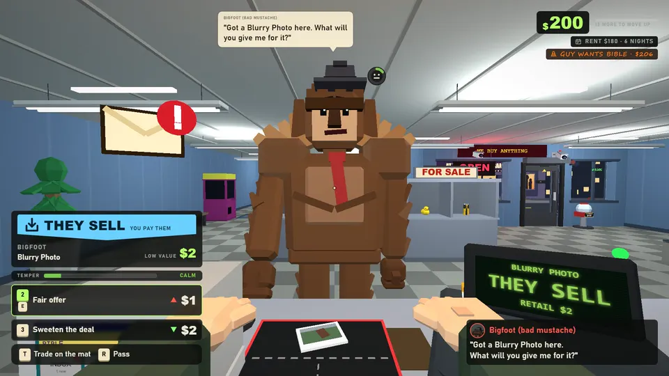 Bigfoot is selling a blurry photo of "a big hairy man". Three buttons. It is not him.
