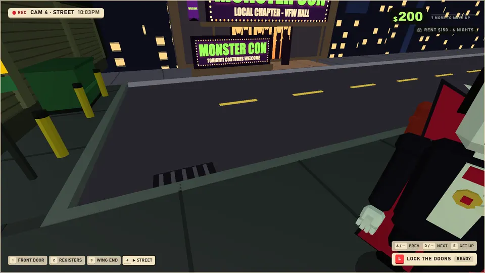Camera 4 is the street. That is a vampire walking up to the door. Monster Con is across the road.